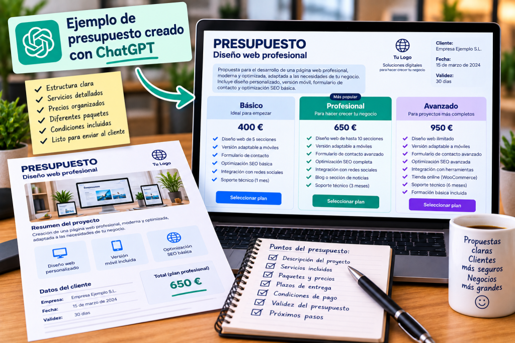 Ejemplo de presupuesto creado con ChatGPT