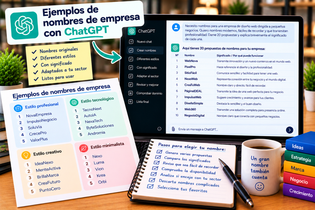 Ejemplos de nombres de empresa creados con ChatGPT