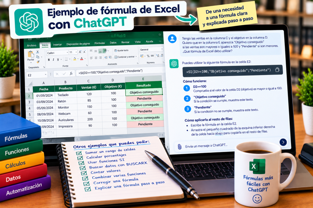 Ejemplo de fórmula de Excel creada con ChatGPT