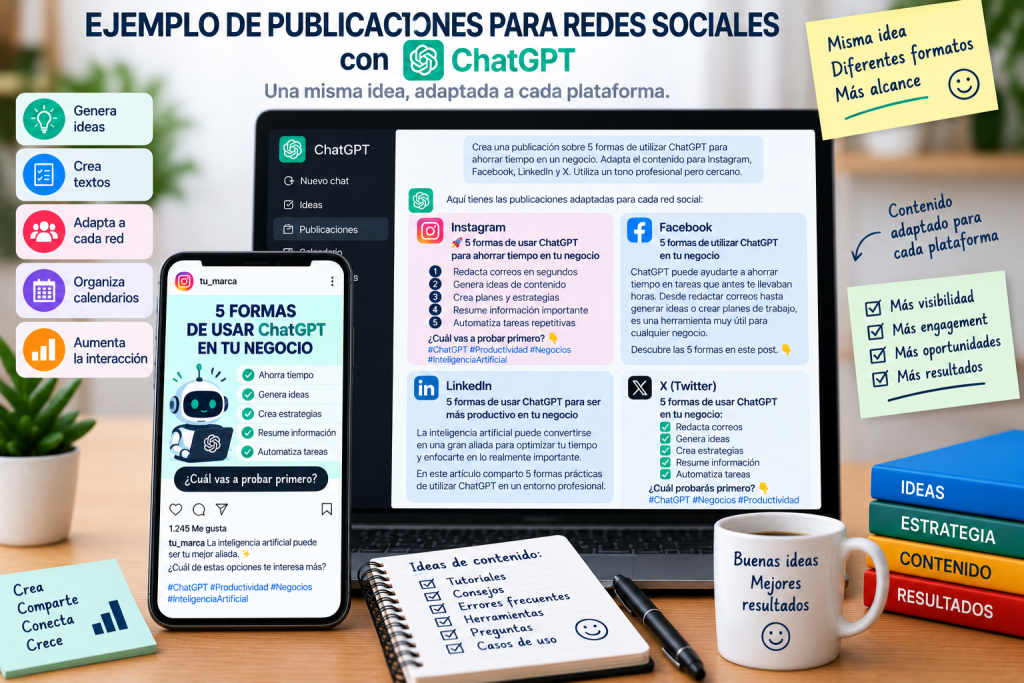 Ejemplos de publicaciones para redes sociales con ChatGPT