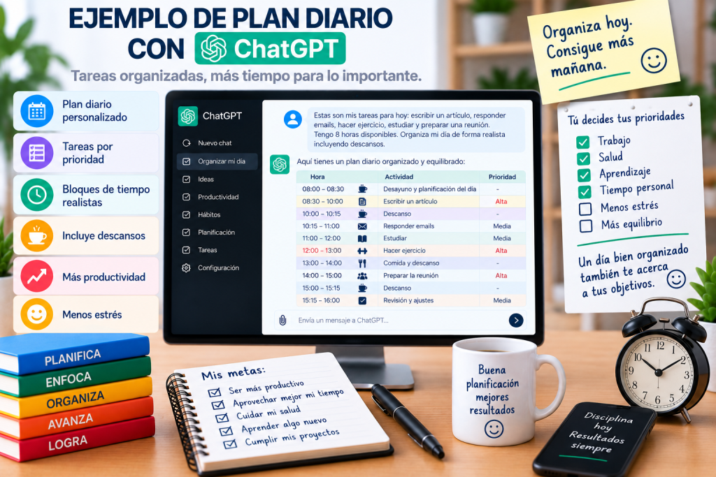 Ejemplo de plan diario creado con ChatGPT