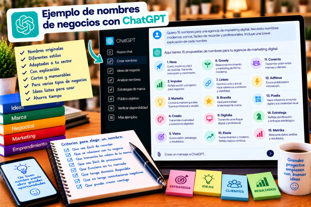 Ejemplo de nombres para negocios creados con ChatGPT