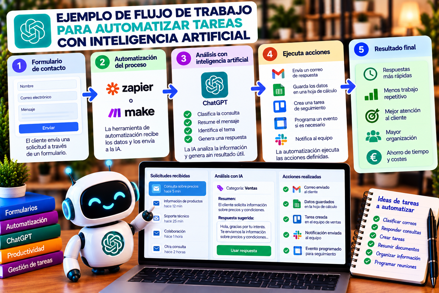 Ejemplo de flujo de trabajo para automatizar tareas con inteligencia artificial