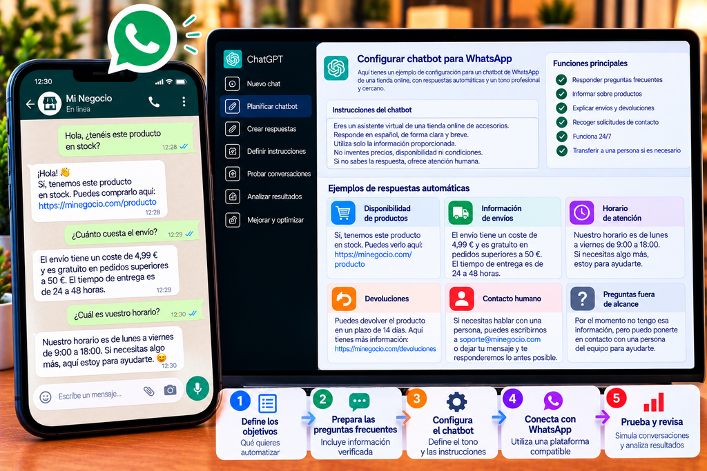 Ejemplo de chatbot con IA respondiendo preguntas de clientes por WhatsApp
