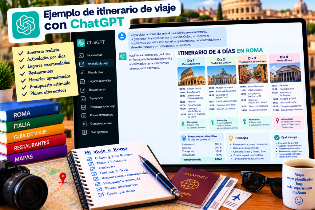 Ejemplo de itinerario de viaje creado con ChatGPT
